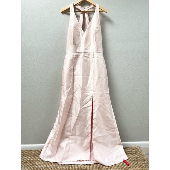 Alfred Sung V-Neck Halter Satin Trumpet Gown in Blush Pink Women's Size 16 $244 - Picture 4 of 8